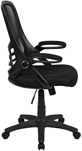 Флаш мебели с Ергономичен офис стол с висока облегалка от черна мрежа, с ергономичен дизайн въртящи се офис стол с черна рамка