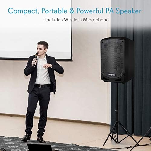 Преносима система високоговорители PYLE Bluetooth PA - Звукова система караоке в помещения и на открито с безжичен микрофон, запис на звук, акумулаторна батерия, устройств