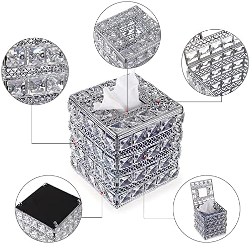 Кутията е Квадратна кутия за салфетки Sumnacon Crystal - Държач за Кърпички от Блестящи Кубичен Стъкло, Декоративен
