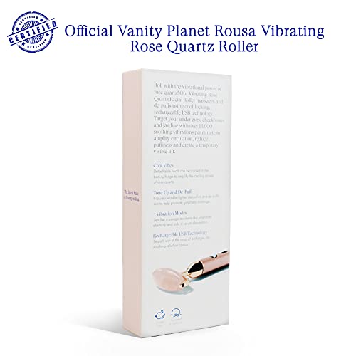 Вибрираща възглавница Vanity Planet Rousa от розов кварц - Валяк за лице от естествен камък Помага за намаляване на фините линии и бръчки - 13 000 успокояващи вибрации в минута
