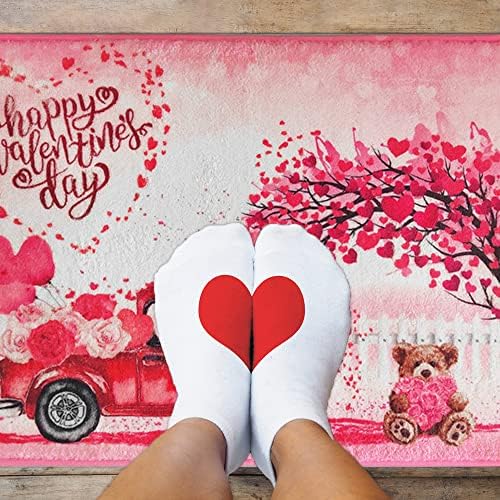 RenbangUS Мат с Деня на Свети Валентин, Червен Камион, Роза, Мече във формата на Сърце, Декоративен мат, мат, за да влезете,