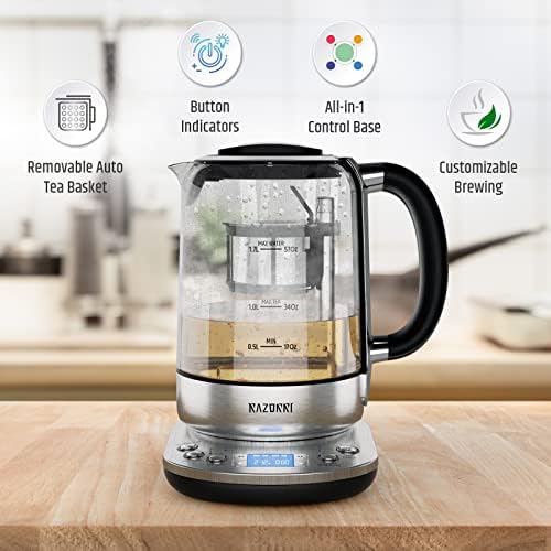 Електрическа машина за кафе Razorri обем 1.7 литра с Автоматично завариванием чай, Стъклен чайник от неръждаема