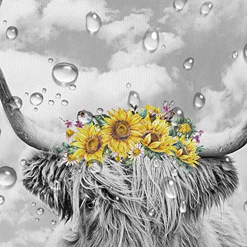 Завеса за душ Torich Смешни Highland Cow Donkey, Завеса за баня с цветя върху оградата, Завеса за баня с Подсолнухом,