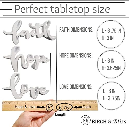 Вяра, Надежда и любов - Малка Потертая Надпис върху Бяла Повърхност с Надпис Word Decor |3pk| Декоративни думи от