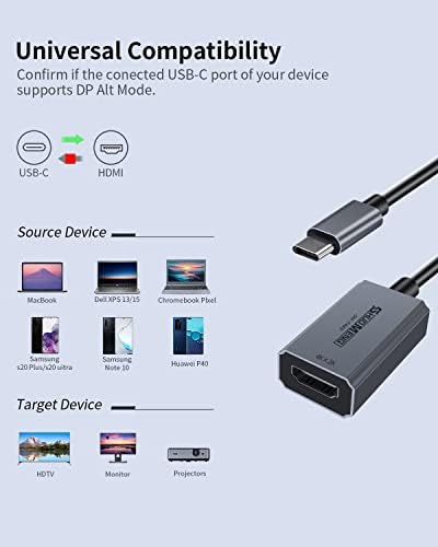 USB Адаптер-C до 4K, HDMI адаптер USB Конектор Тип C за HDMI за монитор, Проектор, ТЕЛЕВИЗОР дисплей, Съвместим с Thunderbolt