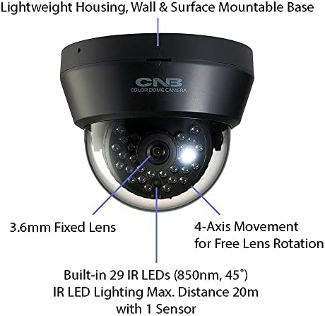 CNB LBQ-50-ТЕ Аналогов Куполна IR камера за помещения | 1/3 HP (960H), 800 ТВЛ, Фиксиран обектив 3.6 мм, от