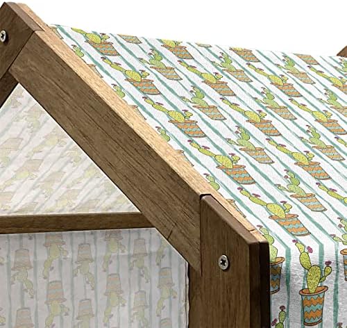 Дървена Къщичка за домашни любимци с Кактусом Ambesonne, Вертикални Линии, Cartoony Фигура, зиг-заг Модел под формата