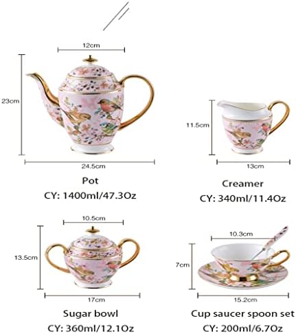 Кафе сервиз от костен порцелан с розова Птица, Порцелан Чай, Усъвършенстван Керамичен съд, Чайник, Кана, Чаена чаша (Цвят: