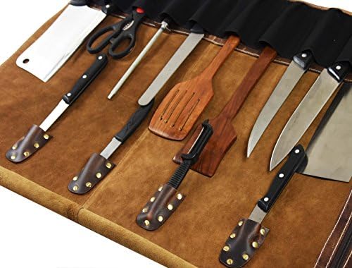 Кожена чанта за съхранение на роли ножове, Разтеглив и Разширяване на 10 Джобове, Регулируем /Подвижна лента за носене