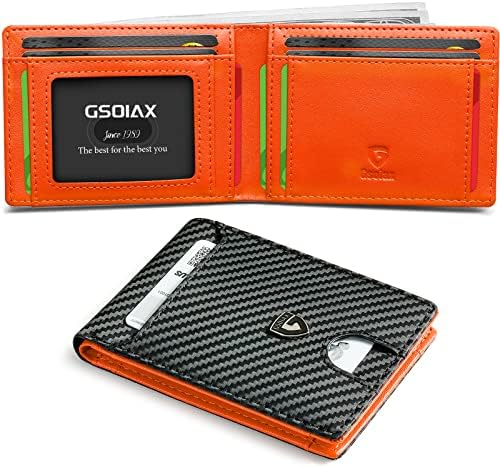 GSOIAX Мъжки тънък портфейл с RFID Заключване, Двойни Тънки портфейли, изработени от Въглеродни Влакна, за мъже,