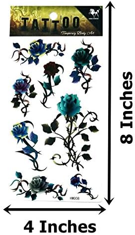 NipitShop 1 Лист за Временна Татуировка 3D Секси Многоцветен Синя Роза Цветя Боди Арт Водоустойчив Стикер
