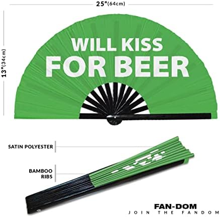 Will Kiss for Beer Ръчно Фен Сгъваем Бамбук Контур Rave Hand Fans Оборудване За Партита Подаръци Музикален фестивал Рейв
