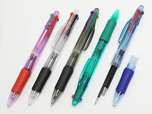 タキザワ 50 Опаковки, химикалки Crystal Rubber 4 цвят (смесени 5 цвята) с пакет OPP Черен Червен Зелен Син 0.7 mm Прибиращ Цветна гумена дръжка Полупрозрачна химикалка писалка Ос 4