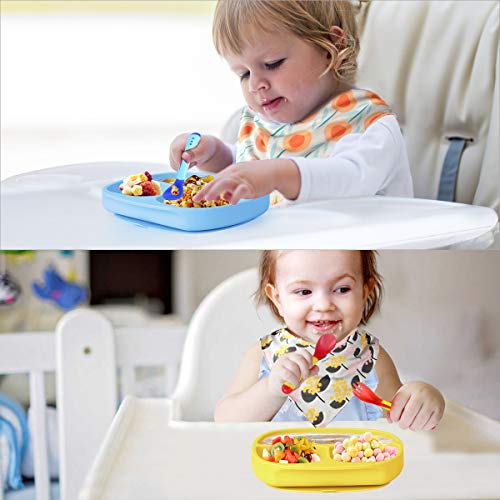 Детска издънка BEBOAN, Набор от силиконови Разделени чинии с капак, вилица и лъжица, за момчета и момичета, Чиния за бебешка