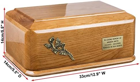 Gregspol Оод Урна за кремация от цели дъб за възрастни Уникална Мемориал урна за праха на човека (Естествено дърво,