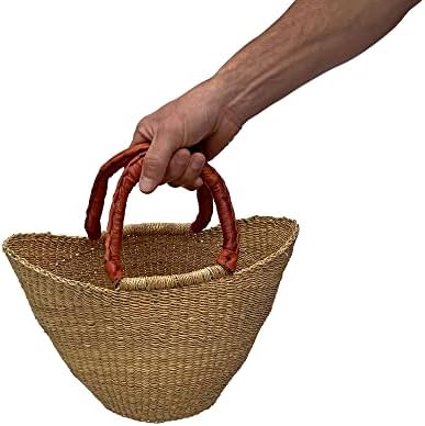 Луксозна кошница за пазаруване от естествен африканското дърво - Малко 10-инчов U-образна форма - от продавщиц в Болгатанге,