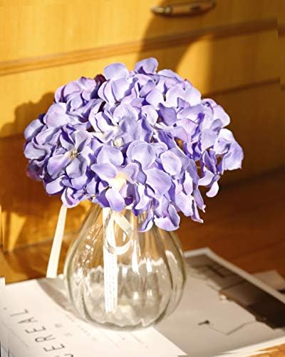 Коприна Хортензия DuHouse Главата Изкуствени цветя с Дръжки за Сватбен дом Декор Опаковка от 6 броя (Лилаво)