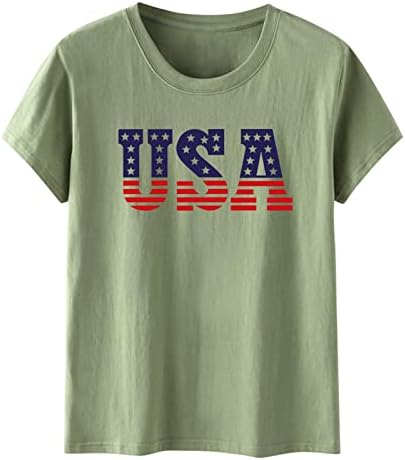 Дамски Ежедневни Ризи, Дамски тениски с Принтом на Деня на Независимостта, Къс Ръкав, Блузи с Монограм и Флага на