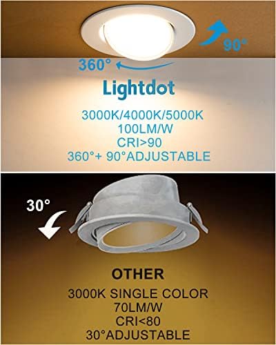 12 опаковки 4-инчов вградените led лампи на карданном спирането, Регулируема Ъглово Встраиваемое осветление Can 3000K/4000K/5000K, с регулируема яркост, Промяна на посоката на