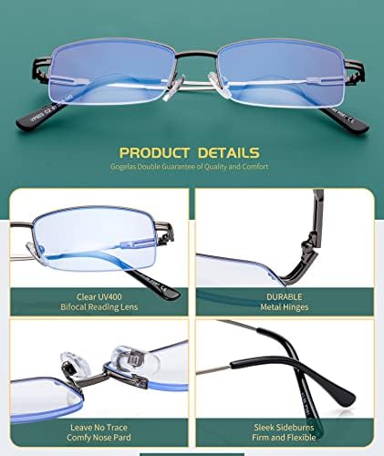 Бифокални Очила за четене GOGELAS за мъже и Жени, Правоъгълни Очила За четене Без Рамки, Очила за четене с Антирефлексно покритие