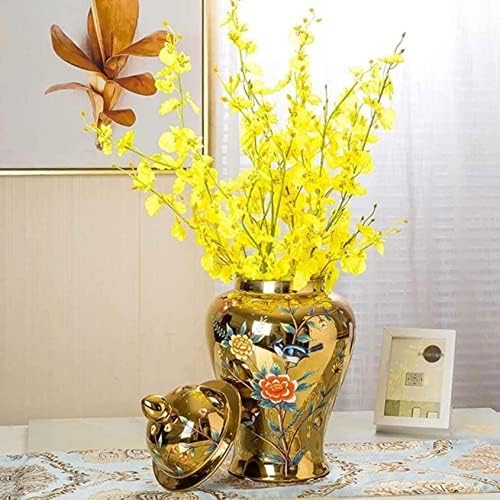 CNPRAZ Златни Керамични Вази, Кутии за Джинджифил с Капак за Дома, Вази за Сухи Цветя Традиционно Китайското Фарфоровое