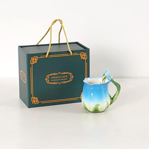 Керамични чаши чай ENSOFT, набор от цветни чаени чаши за жени с лъжица, дизайн във формата на рози, подаръци под формата