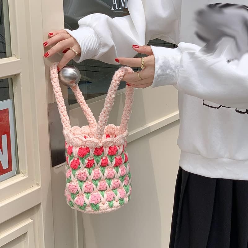 YFQHDD Чанта за цветя, ръчно подвързване, Вълнена чанта за плетене на една кука, подарък за плетене (Цвят: A Размер: 1)