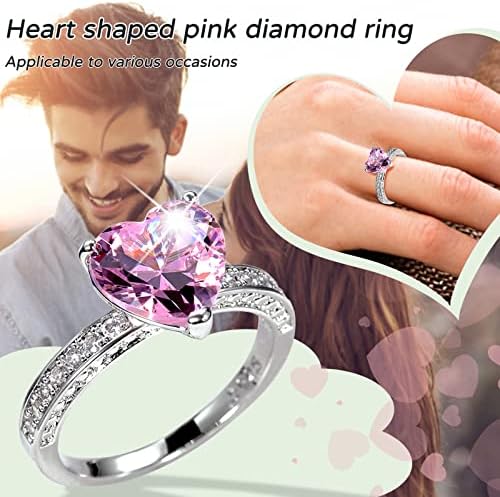 2023 Женски Пръстен с Цирконием и диамантен пръстен във формата на Сърце Любов, Годежен Пръстен, Нежен Пръстен (Розово,