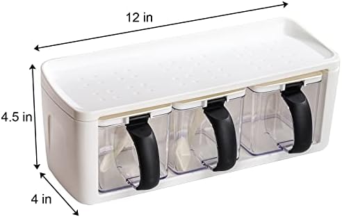 ZENFUN 2 Опаковки, Поставка за подправки на 3 мрежа с дръжка, капак и Лъжица, Комбиниран Набор от Прозрачни Кухненски Кутии