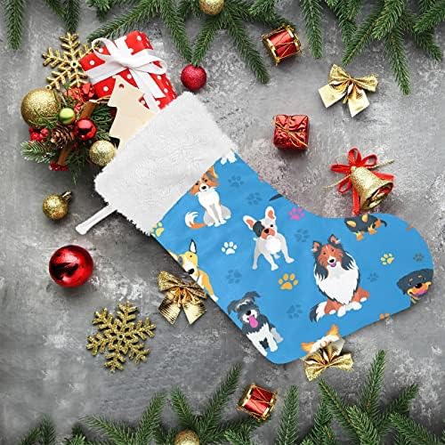 Коледни Чорапи xigua с Забавен Кучешка проследи, Бели Плюшени Чорапи-маншети, Подарък ленти за Официални Празнични украси,