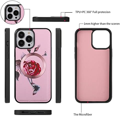 Многофункционална чанта-портфейл nincyee за iPhone 13 Mini, Голям Капацитет, Кожен Калъф-клатч джоб с Цветя Модел, Розов