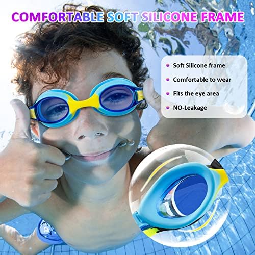 XDX Детски очила за плуване, 4-14, 4/2/1 опаковки, Фарове за Детски Очила за плуване с защита от uv за момчета