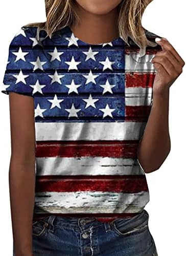 Дамска лятна риза с дълги ръкави и принтом на Деня на независимостта с къс ръкав и кръгло деколте 3D цифров риза за
