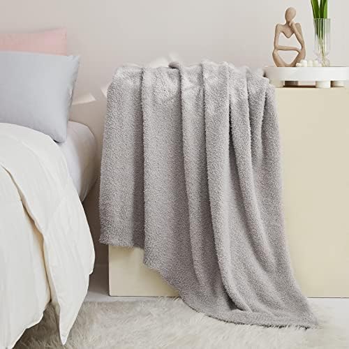 Вязаное покривки CYMULA за дивана Светло Сив цвят - Супер Меки Леки Пухкави Плюшени Топли и Уютни одеяла и покривала