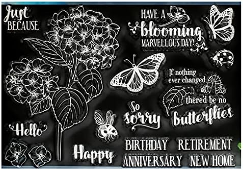 DDOUJOY Цветя Пеперуда Листа Пчела честит Рожден Ден, Годишнина Фон Прозрачни Печати за Направата на Картички,