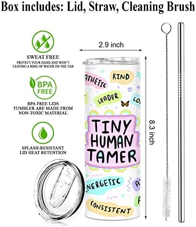 WellEtch Tiny Human Tamer Tumbler - Подаръци за учителите за жени - една Малка чаша Human Tamer С капак и соломинкой