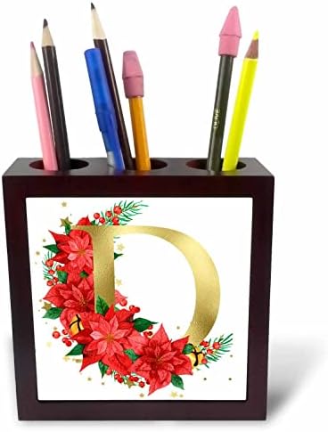 3. Най-доброто изображение на златен монограм, инициализирующей цветен плочки D Poinsettia, държатели за писалки (ph-371273-1)