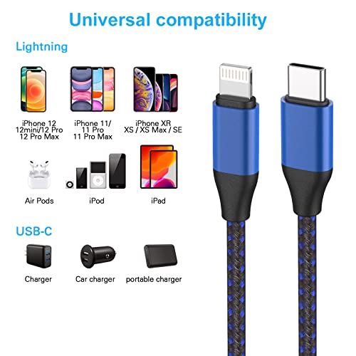 USB кабел C към Lightning, 10 ФУТА 2 опаковки 20 W [Сертифициран от Apple Пфи] Кабел за бърза синхронизация, зарядно