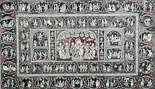 Екзотична Индия 39 x 24 Голямата картина на Господ Кришна и Вишну Лила Патачитра |Традиционните цветове |