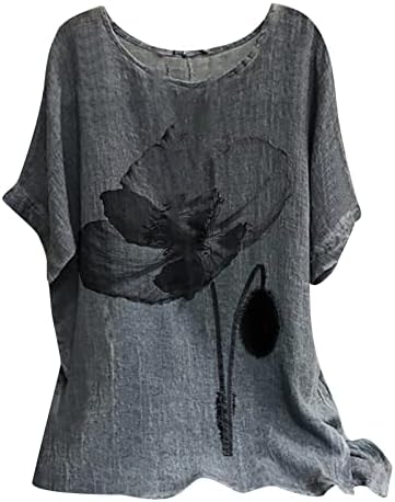 Къс Ръкав, през Цялата Деколте Лодка, Бельо Памучен Блуза с Графичен Дизайн на Тениска за Жени, Есенно-Лятна Тениска