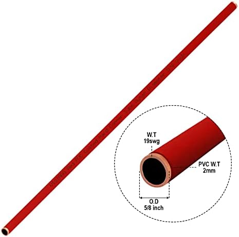 Тръба от твърди медни Visiaro Red с PVC покритие, 1 м, Външен диаметър 5/8 инча, Дебелина на стената от 19 мм, PVC покритие