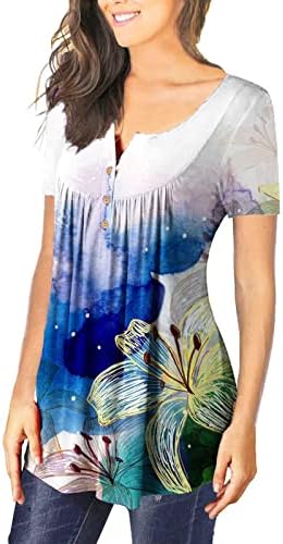 AMXYFBK Дамски Блузи в стил Бохо С Флорални Принтом И Рюшами, Плисирана Риза с Къс ръкав и V-образно деколте,