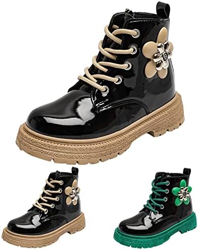 Модерен есенно-зимни обувки за момичета на равна подметка, нескользящая цип отстрани, Удобни обикновена обувки с цветя за малки момичета, играчки (A, 11-11,5 години, гол