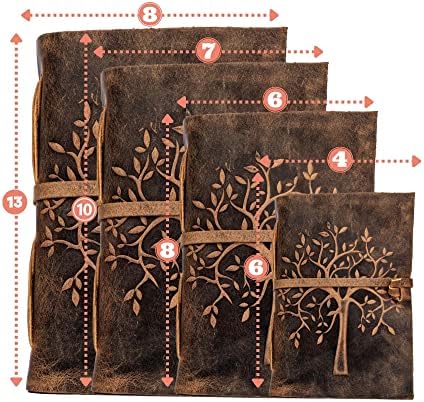 Списание ДЕРЕВЕНСКОЕ дървото на живота в кожени корици – 13 X 8 инча (А4) – 200 Старите листа ръчна хартия с Декольтированным