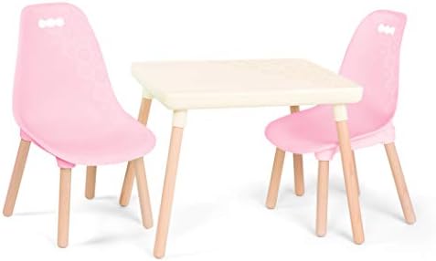 Б. Spaces – Набор от детски маси и столове – 1 Маса за бродерия и 2 детски стол – Крака от масивна дървесина – Мебели
