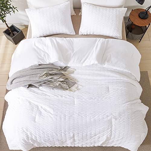 Комплект одеяла Andency White King Size, Комплекти спално бельо от 3 теми (1 Текстурированное одеяло с проседью и 2 калъфки