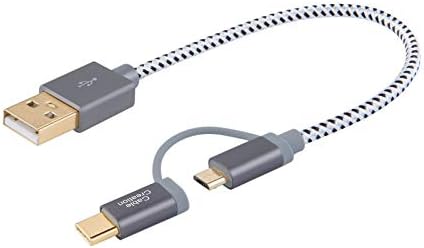 Комплект - 2 броя: 2 в 1 Кабел за бързо зареждане Micro USB C-A USB с дължина 0,8 метра + 0,5 метра-Къс кабел за зарядно