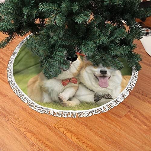 Кучето на Тревата Пола за Коледната Елха, Подложка за Поли под формата на Елхи с Четка за Празничен Декор на
