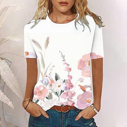 Женска Тениска с Кръгло Деколте от памук и Лозя с Цветен Модел за Момичета Лято Есен IY IY