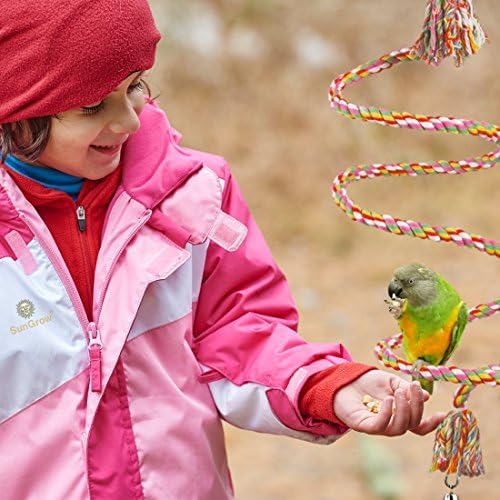 Жердочка за папагали на въже SunGrow, с обща Дължина 1,5 м, Играчка за птици-бънджи, Светли Дъвчене играчка